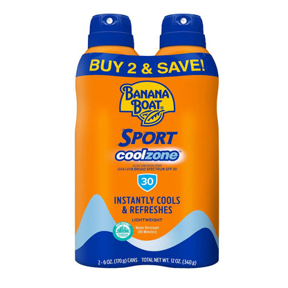 Sport Cool Zone SPF 30 Sunscreen Spray Twin Pack | Sport Sunscreen Spray SPF 30, Clear Sunscreen Spray,  Sunscreen Spray SPF 30, Oxybenzone Free Sunscreen Pack, 6Oz Each