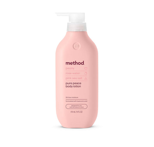 Body Lotion, Pure Peace, Rose Water, Peonies + Pink Sea Salt Notes, 24 Hours of Moisture, 14 Oz