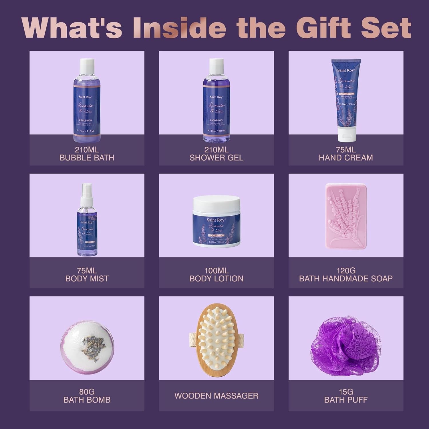 Birthday Gifts for Women, Lavender Relaxing Spa Gifts Basket Set for Women, Self Care Gift Unique Happy Birthday Gifts Idea for Mom Her with Massage Body Rush, Bath Bomb, Christmas Gift