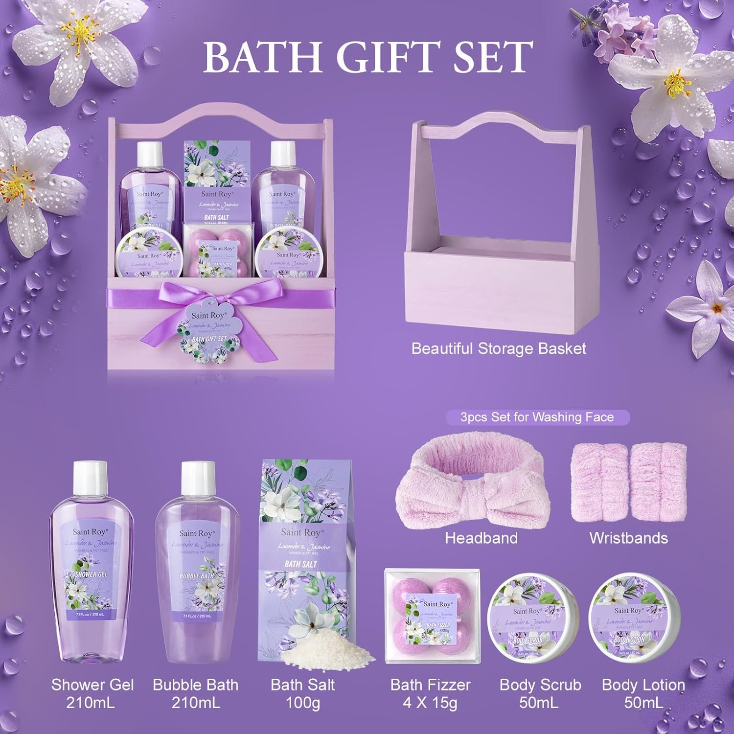 Spa Gift Baskets for Women - 13Pcs Lavender Jasmine Luxury Spa Gift Set with Nourishing Birthday Gifts for Women, Mothers Day Gifts, Gift Set Bath Spa Basket, Women Valentine'S Day Unique Gift Ideas