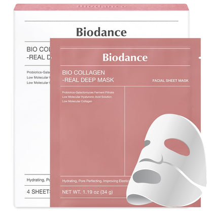 Bio-Collagen Real Deep Mask, Hydrating Overnight Hydrogel Mask, Pore Minimizing, Elasticity Improvement, 34G X4Ea