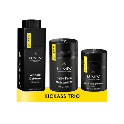 - Kickass Trio - Daily Face Moisturizer, Wrinkle Defense Serum & Dark Circle Defense Balm, Anti-Aging Skincare Routine for Men, Help with Clogged Pores, Dark Circles, Fine Lines, Wrinkles