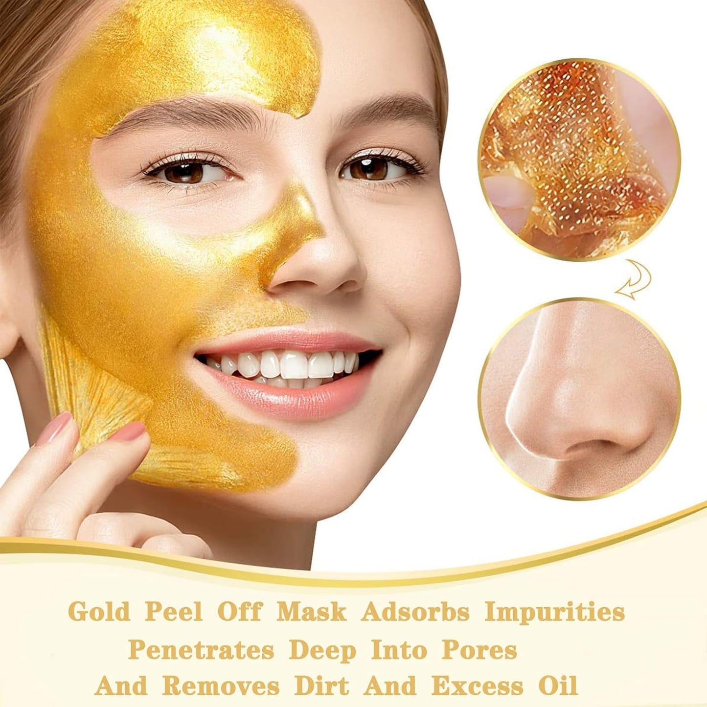 Gold Peel off Mask, Gold Foil Peel-Off Mask, 98.4% Golden Peel off Mask, Anti-Aging Gold Face Mask for Moisturizing Removes Blackheads, Reduces Fine Lines and Cleans Pores (3PCS)