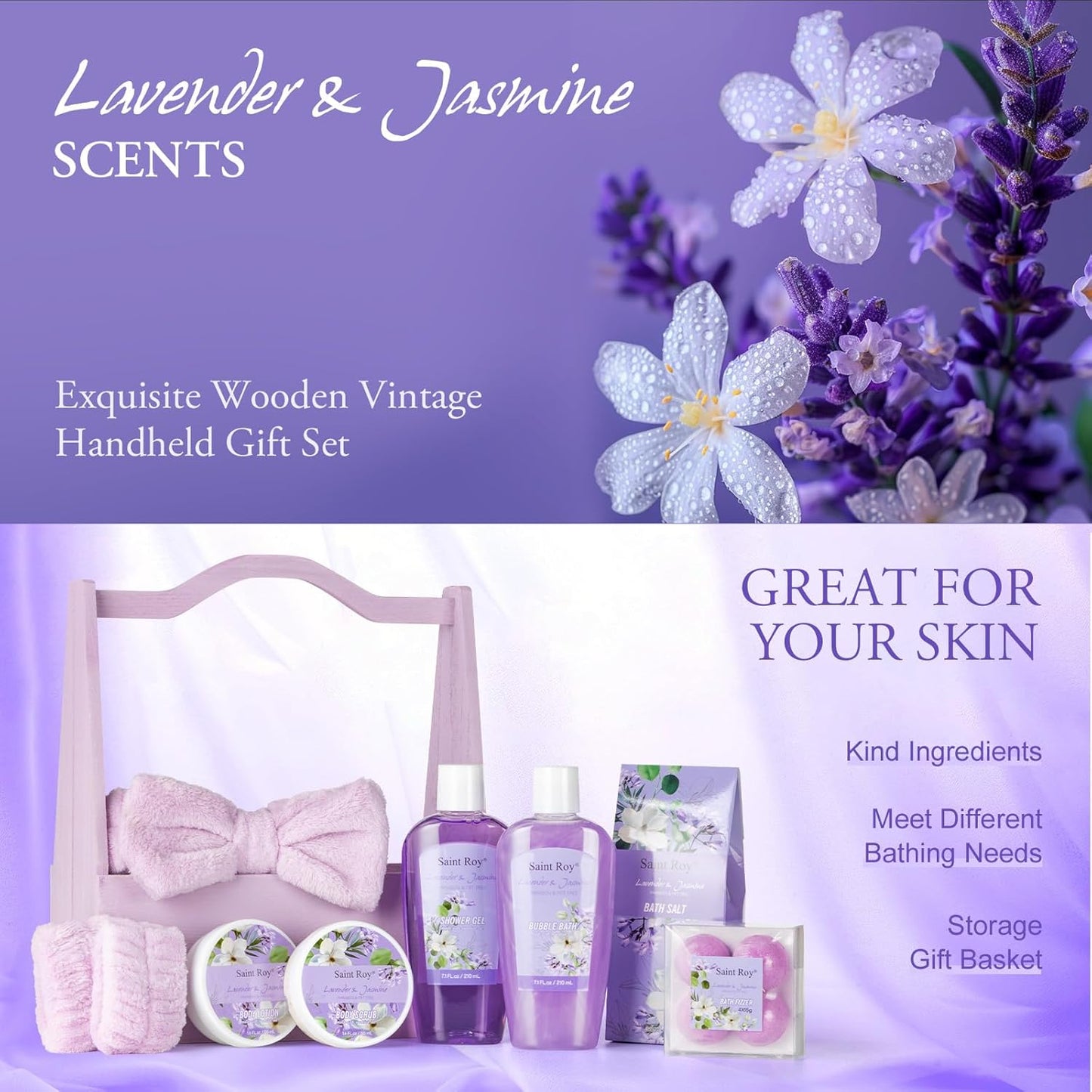 Spa Gift Baskets for Women - 13Pcs Lavender Jasmine Luxury Spa Gift Set with Nourishing Birthday Gifts for Women, Mothers Day Gifts, Gift Set Bath Spa Basket, Women Valentine'S Day Unique Gift Ideas