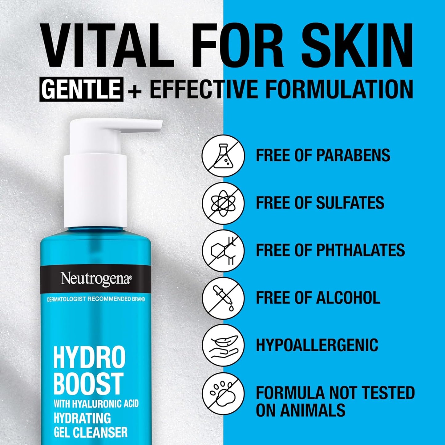 Hydro Boost Facial Cleansing Gel, Hydrating Gentle Face Cleanser and Makeup Remover with Hyaluronic Acid, Hypoallergenic Formula, 7.8 FL OZ