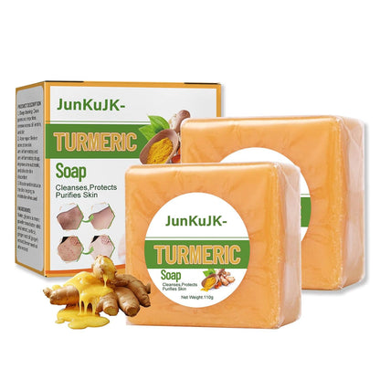 2PCS Turmeric Soap Bar,Cleansing Tumeric Soap for Face & Body,Moisturizing Turmeric Face Bar Soap,Suitable for Women and Men