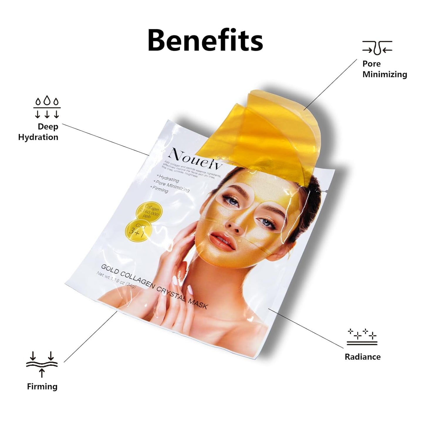 24K Gold Bio Collagen Face Mask, Hydrating Bio Collagen Mask Overnight Collagen Mask Hydrating Collagen Real Deep Mask Skincare 34G X2Ea