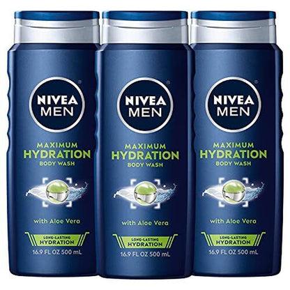 NIVEA MEN Maximum Hydration Body Wash, Aloe Vera Body Wash for Dry Skin, 3 Pa...