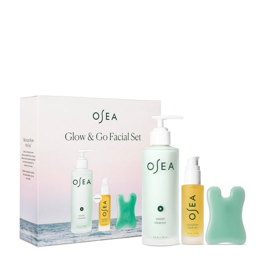 Glow & Go Facial Full Size Set - Includes Full Size Ocean Facial Cleanser (5Oz), Dayglow Face Oil (1Oz), Gua Sha Sculptor - Clean Beauty Set - Radiant Mother'S Day Gift Set