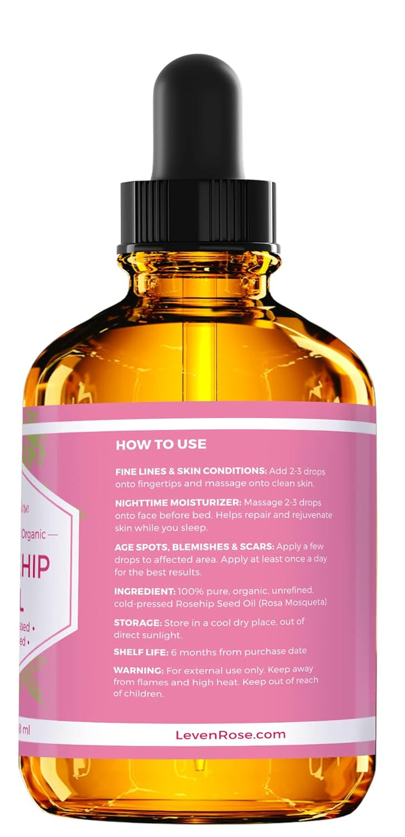 Rosehip Seed Oil for Face 4 Oz - Pure Rosehip Oil for Face - Unrefined Cold Pressed Rosehip Oil for Body - Nighttime Face Moisturizer for Hair, Skin & Nails