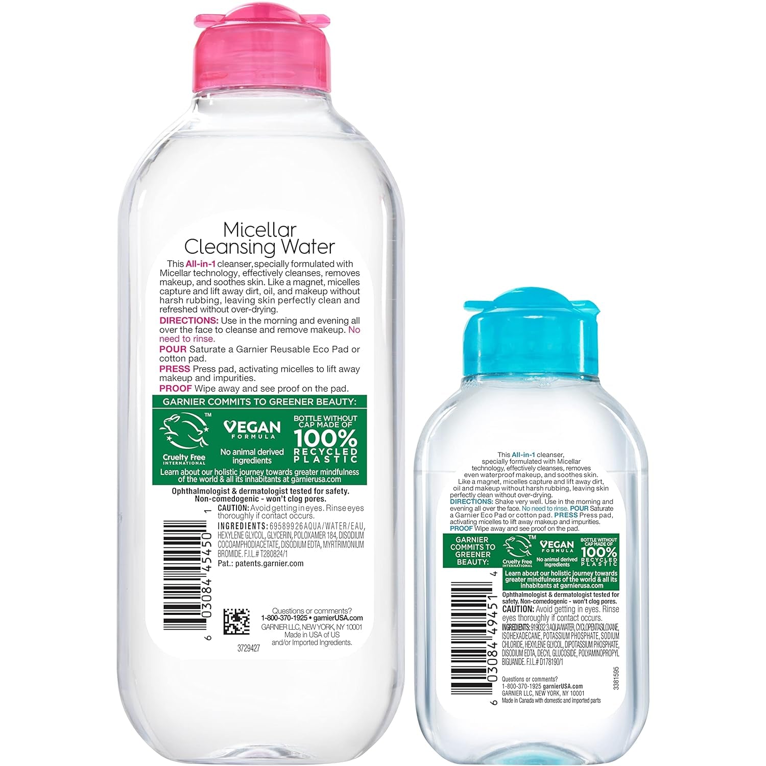 Micellar Cleansing Water, for All Skin Types, 13.5 Fl Oz + Micellar Cleansing Water, for Waterproof Makeup, 3.4 Fl Oz