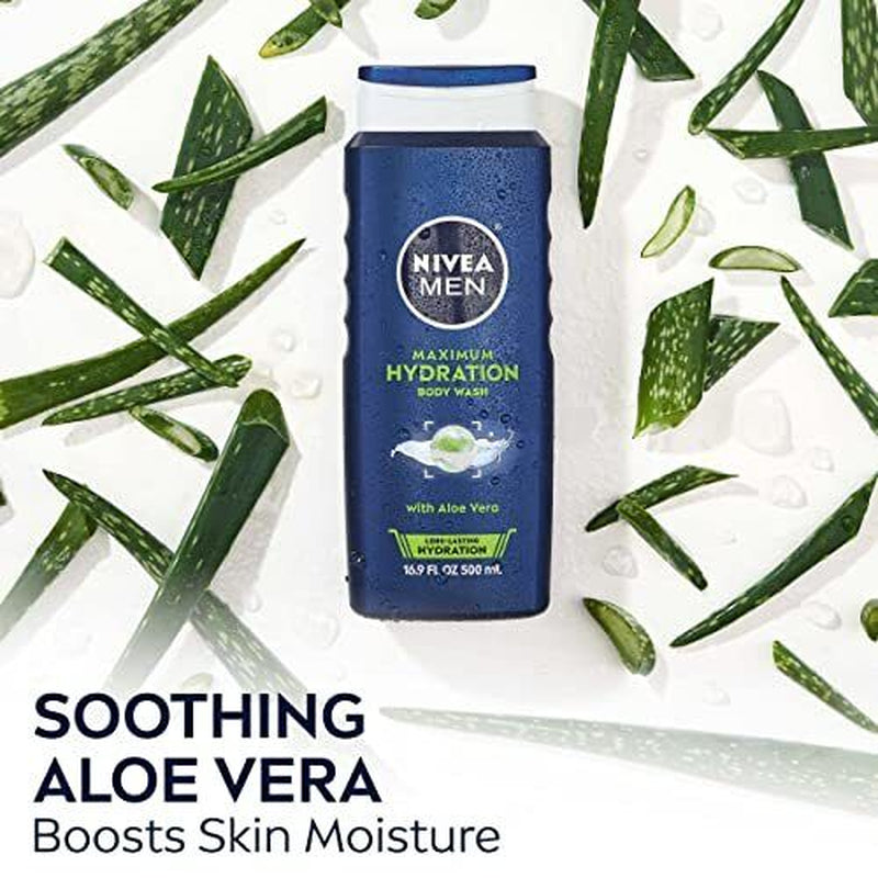 NIVEA MEN Maximum Hydration Body Wash, Aloe Vera Body Wash for Dry Skin, 3 Pa...