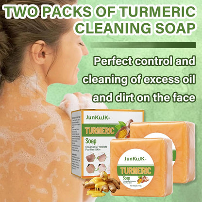 2PCS Turmeric Soap Bar,Cleansing Tumeric Soap for Face & Body,Moisturizing Turmeric Face Bar Soap,Suitable for Women and Men